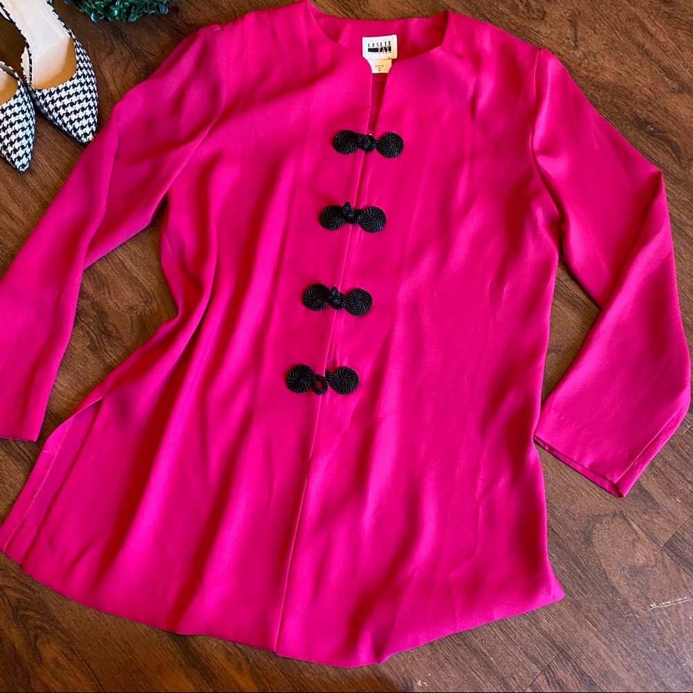 Leslie Fay Pink Oriental Top Sz 14